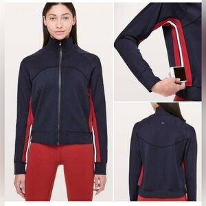 lululemon athletica Navy Bomber Jacket with Red and White Accents